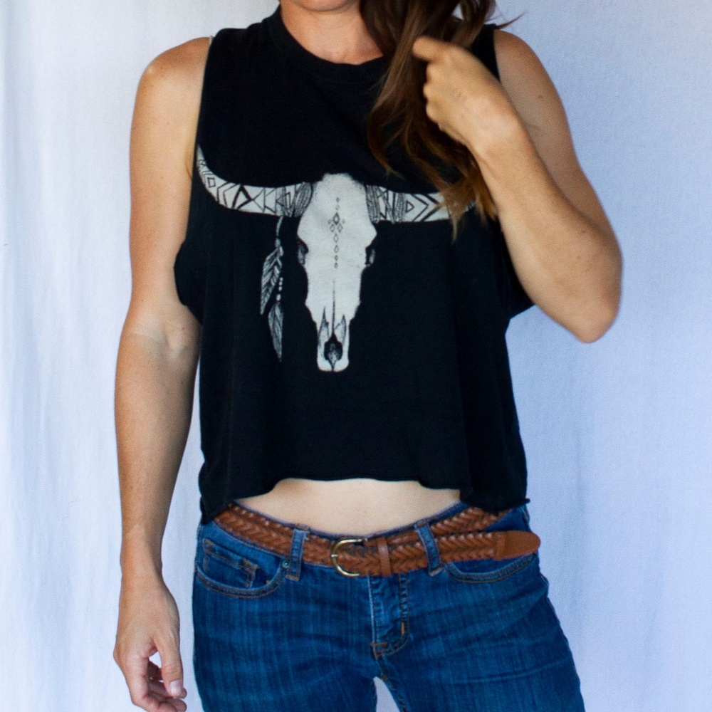 Brandy Melville Crop Tank Top Boho Cow Horns